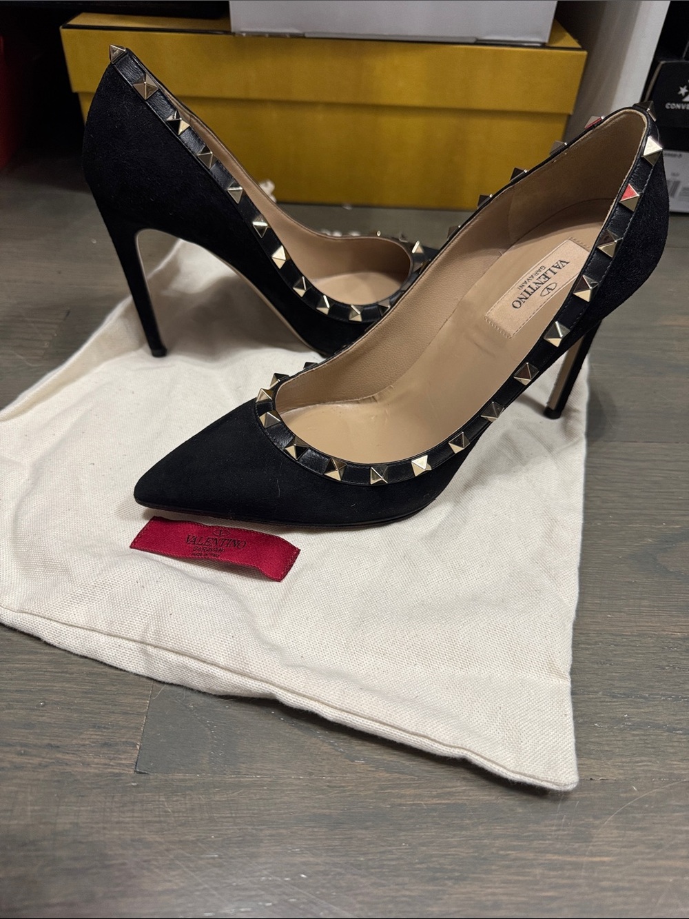 Valentino Black Suede Rockstud Pointed Pump